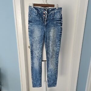 Refuge High Rise Blue Acid Wash Skinny Stretchy Women's Jeans 8